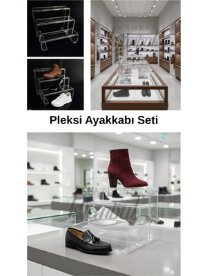 İstanbul Manken 6 Parça Pleksi Şeffaf Kademeli Ayakkabı Rafı Ayakkabı Teşhir Standı