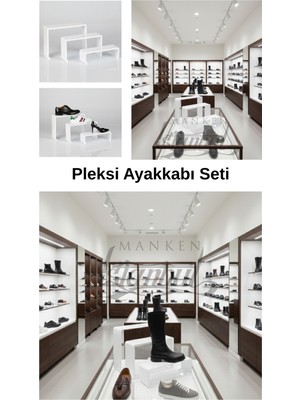 Manken İstanbul 6 Parça Pleksi Beyaz Kademeli Ayakkabı Rafı & Ayakkabı Teşhir Standı & Organizer Raf