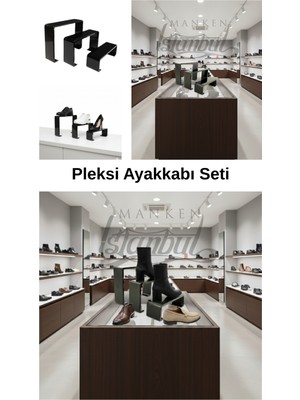 6 Parça Pleksi Siyah Kademeli Ayakkabı Rafı & Ayakkabı Teşhir Standı & Organizer Raf