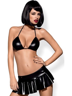 Hafif Giyim Siyah Fantezi Seksi Deri Görünümlü Sütyen Takımı BC9096HF