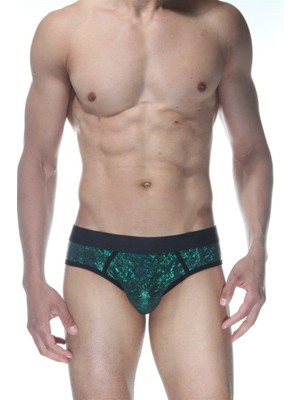 Hafif Giyim Erkek Yeşil Fantezi Seksi Simli Parlak Desenli Jockstrap DM102106HF