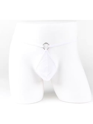 Hafif Giyim Erkek Beyaz Fantezi Seksi Halka Detaylı String Tanga BC4611HF