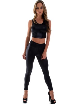 Hafif Giyim Fantezi Seksi Deri Görünümlü Tayt ve Büstiyer Takımı TP101252HF