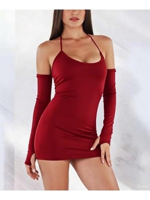 Hafif Giyim Fantezi Seksi Göğüs Dekolteli Eldiven Mini Elbise Takımı TP060828HF