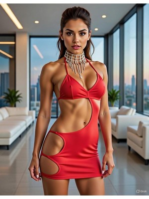 Hafif Giyim Fantezi Seksi Asimetrik Yanları Açık Mini Elbise TP060785HF