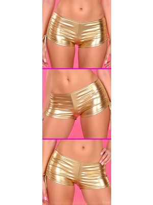 Hafif Giyim Fantezi Seksi Deri Görünümlü Büzgülü Şort TP100946HF