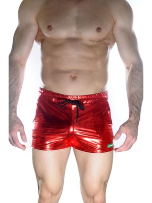 Hafif Giyim Erkek Kırmızı Deri Görünümlü Bağcıklı Kısa Boy Mayo Şort DM022318HF