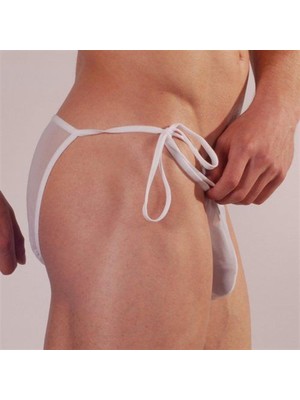 Hafif Giyim Erkek Beyaz Fantezi Seksi Transparan Yandan Bağlamalı Slip DM140516HF