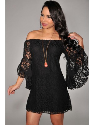 Hafif Giyim Siyah Fantezi Seksi Çiçek Desenli Dantelli Mini Elbise TP101225HF