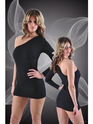 Hafif Giyim Fantezi Seksi Tek Omuz Asimetrik Kesim Uzun Kollu Mini Elbise TP120614HF