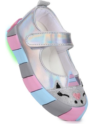 Kiko Kids  Gilan Cırtlı Işıklı Kız Bebek Babet Ayakkabı