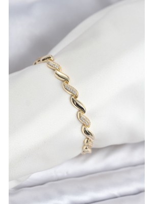 Getittir Gold Renk Sıralı Damla Model Zirkon Taşlı Pirinç Kadın Bileklik - Lisinya