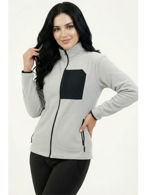 Veleno Gri Kadın Softshell Anti Peeling Polar Ceket 3 Cepli Tam Fermuarlı Ön Parça Detaylı