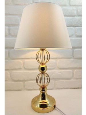 Decodelight Gold Altın Renk Tel Toplu Metal Ayaklı 30'luk Beyaz Şapkalı Abajur Masa Lambası