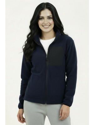 Veleno Lacivert Kadın Softshell Anti Peeling Polar Ceket 3 Cepli Tam Fermuarlı Ön Parça Detaylı