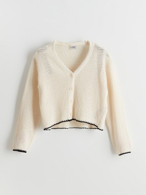 Lc Waikiki Yeni Sezon V Yaka Ajurlu Kız Çocuk Triko Hırka