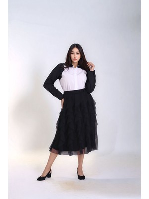 Mamayaga Kadın Katlı Tasarım Yüksek Bel Beli Lastikli Spor Şık Curve Büyük Beden Tül Etek