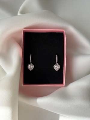 NB Steelora Zirkon Işıltılı Kalp Detay Sallantı Çelik Küpe