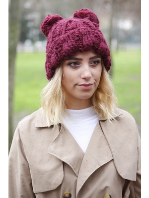 Bay Şapkacı Bayan Çift Pomponlu Bere