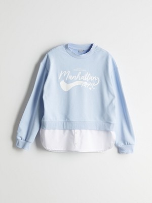 Lc Waikiki Yeni Sezon Bisiklet Yaka Manhattan Baskılı Kız Çocuk Sweatshirt