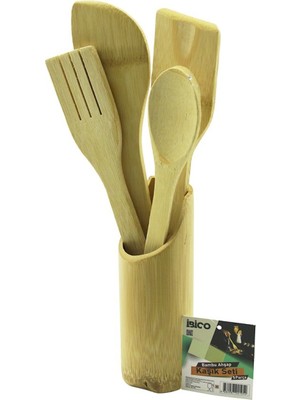 Ayder Timya 5PCS AHŞAP BAMBU MUTFAK SETİ STAND - KAŞIK - ÇATAL - 2 SPATULA FİLELİ (Timya/Go1395)  201251