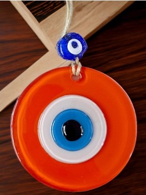 Esranın Dünyası Turuncu Nazar Boncuklu Duvar Süsü 10 cm Cam Duvar Dekoru