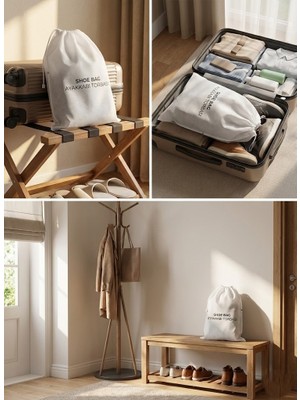 50 Adet Baskılı Ayakkabı Torbası (30X45 Cm) - Su Itici Büzgülü Tela Saklama Kılıfı