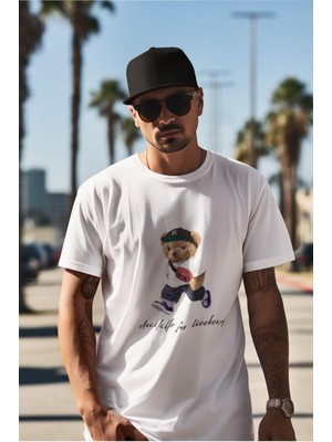 Le'sluette Erkek Oversize Ayı (Teddy Bear) Baskılı %100 Pamuk T-Shirt Yüksek Kalite