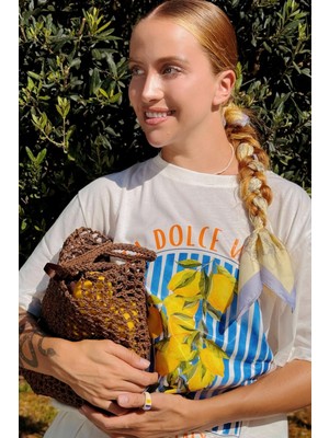 Le'sluette Oversize %100 Pamuk Baskılı T-Shirt Dolce Vita Limon Ekru