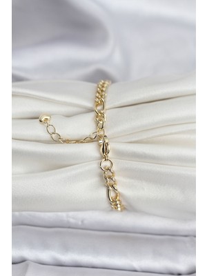 Epilons 14K Gold Renk Kaplama Lazerli Zincir Model CM Kadın Bileklik - TJ-BB8136