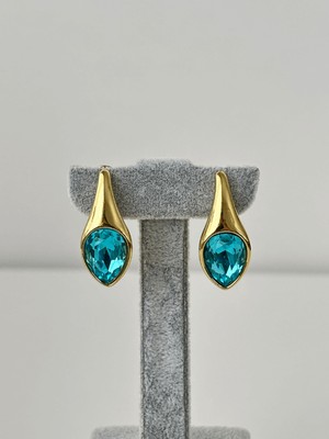 Calista Aksesuar Kahverengi ve Mavi Renklerinde Parlak Taşlı Gold Küpe