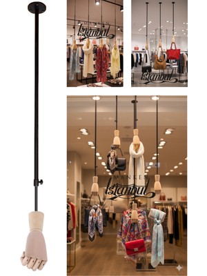 Manken İstanbul Tavana Monte Asansörlü Siyah Renk Çok Amaçlı Ahşap El Mağaza Vitrin Aksesuarı