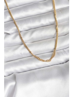 Epilons 14K Gold Renk Kaplama Topçuk Zincirli Model CM Kadın Kolye - TJ-BKO10734