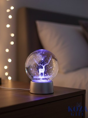 3D Geyikli Işıklı Cam Küre, Dekoratif Hediye, Sıcak Atmosfer Yaratıcı