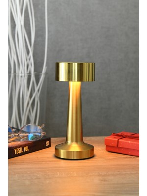 Feyza Design Şarjlı Metal Masa Lambası, 3 Renkli Dekoratif ve Dimmer Özellikli