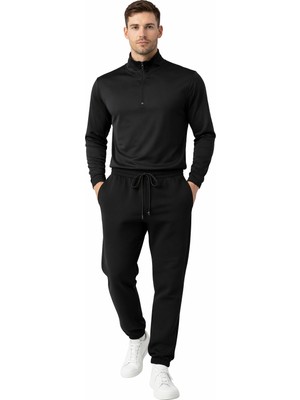 hmoavm Defduu Store Erkek Siyah Yarım Fermuarlı Eşofman Takımı