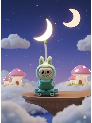 Silva Nature Sevimli Labubu Kaykay Figürlü LED Masa Lambası | Çocuk Odası & Gece Lambası