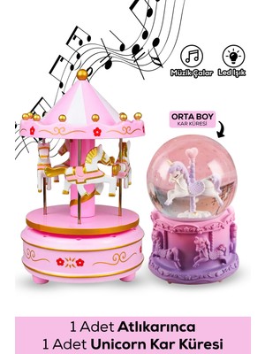 Rüya Gibi Atlı Karınca ve Unicorn Kar Küresi LED Işıklı Dekor Set