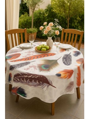 Mira Home Yuvarlak Tüy Desenli Duck Kumaş Masa Örtüsü 150X150 cm