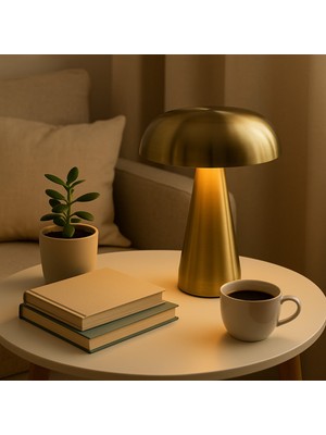 Feyza Design Büyük Şarjlı Mantar Masa Lambası, Modern LED Dekorasyon Parlaklığı