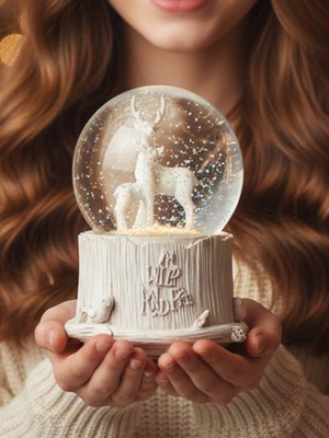 Işıklı ve Müzikli Büyük Boy Kar Küresi, Geyik Teması, 16X12 cm