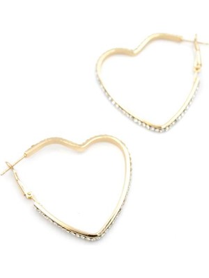 ModaSize Taşlı Kalp Halka Küpe - Altın