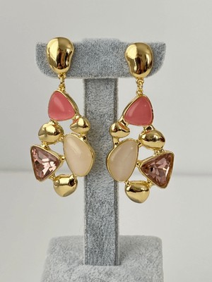 Calista Aksesuar Rengarenk Parlak Geometrik Şekilli Gold Kalın Küpe