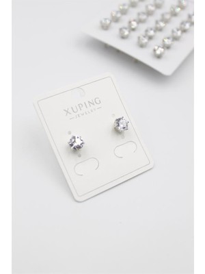 ModaSize Büyük Boy Zirkon Taşlı Tektaş Küpe - Gümüş