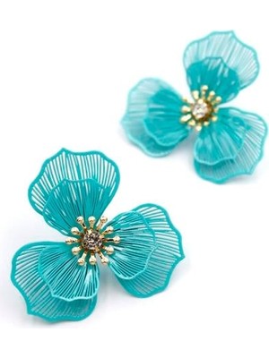 ModaSize Metal Çiçek Küpe - Turkuaz