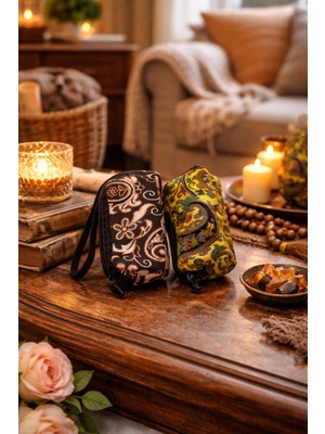 Seymen Bıçakçılık El Yapımı Desenli Mini Fermuarlı Kumaş Cüzdan 2’li Set – Bozuk Para, Anahtarlık ve Mini Makyaj Çantası