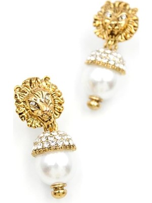 ModaSize Incili Aslan Küpe - Bronz