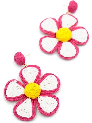 ModaSize Kumaş Papatya Küpe - Fuşya