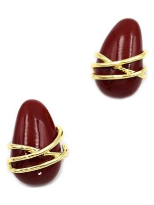 ModaSize Çizgili Damla Küpe - Kırmızı