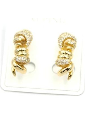 ModaSize Taşlı Örgü Küpe - 14K Altın